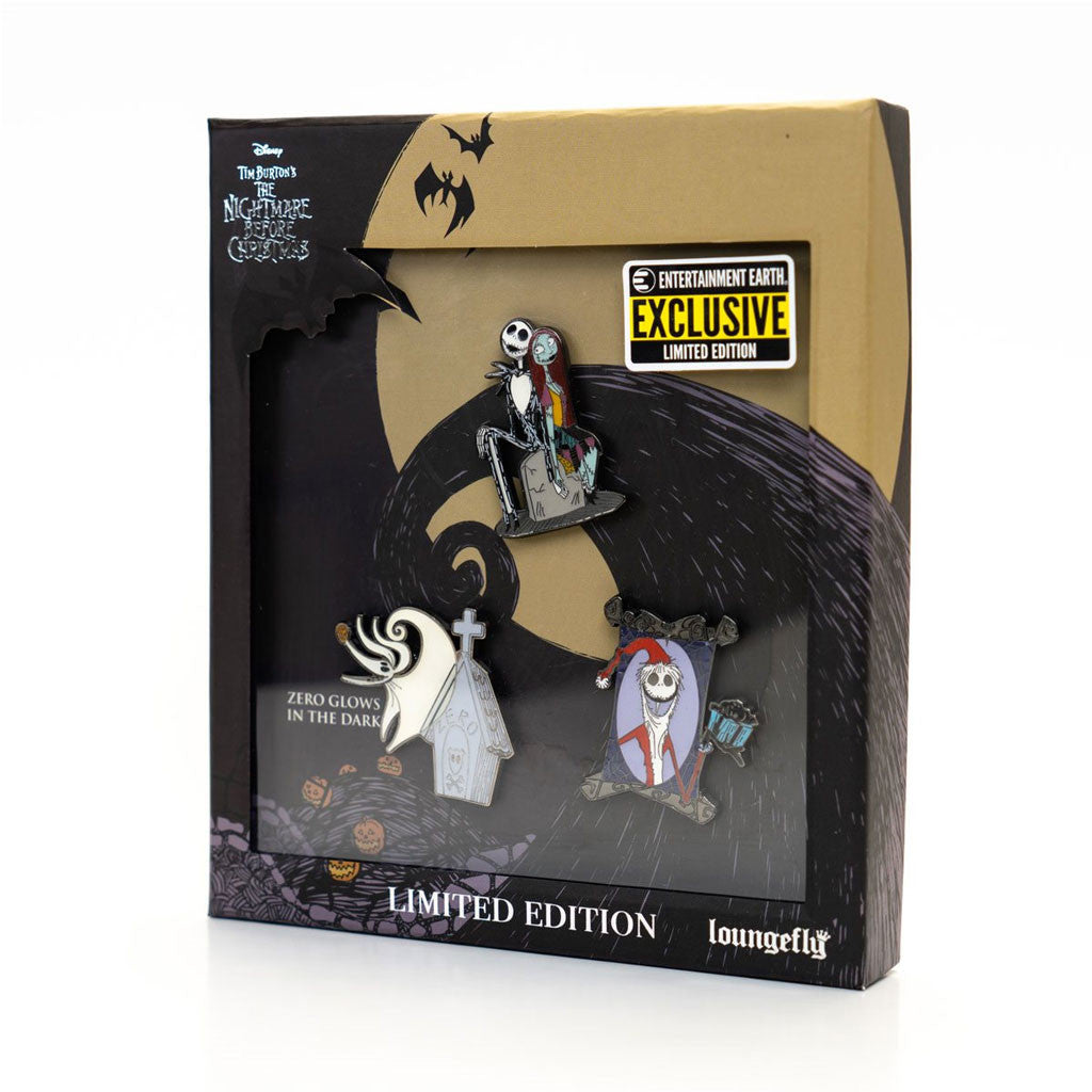 Nightmare Before Christmas Limited Edition 3-Piece Enamel Pin Set Collector BOx
