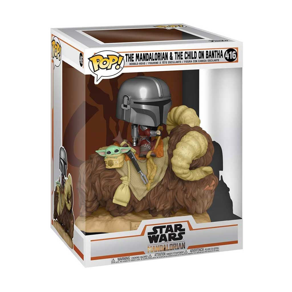 Star Wars The Mandalorian Mando on Bantha with Child in Bag Deluxe Pop! Vinyl Figure #416