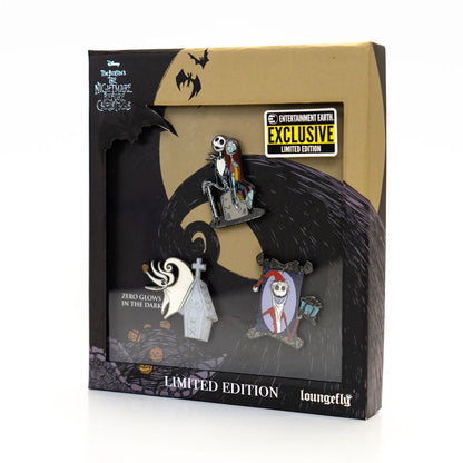 Nightmare Before Christmas Limited Edition 3-Piece Enamel Pin Set Collector BOx